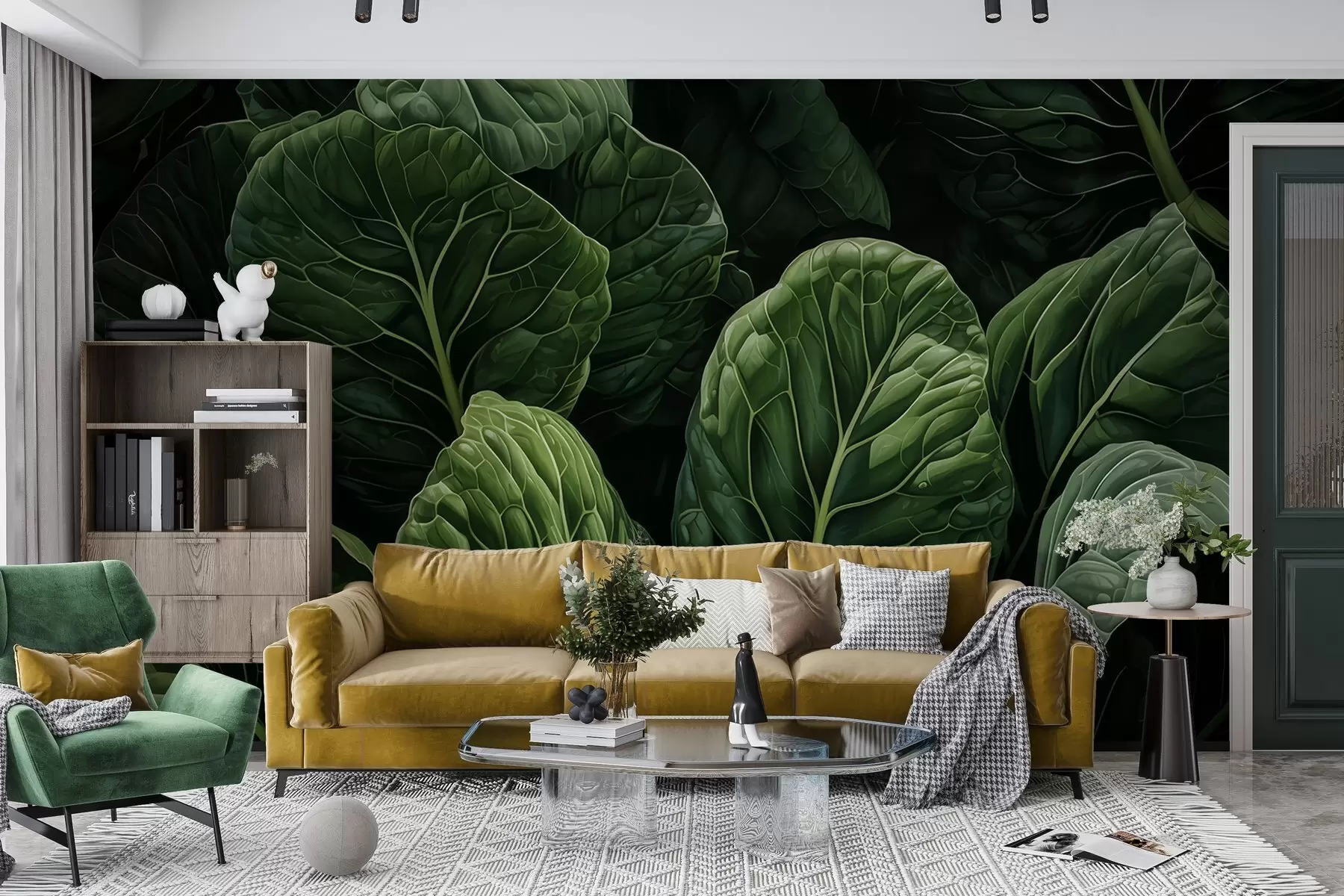 wall murals Playful Green Leaves w05043