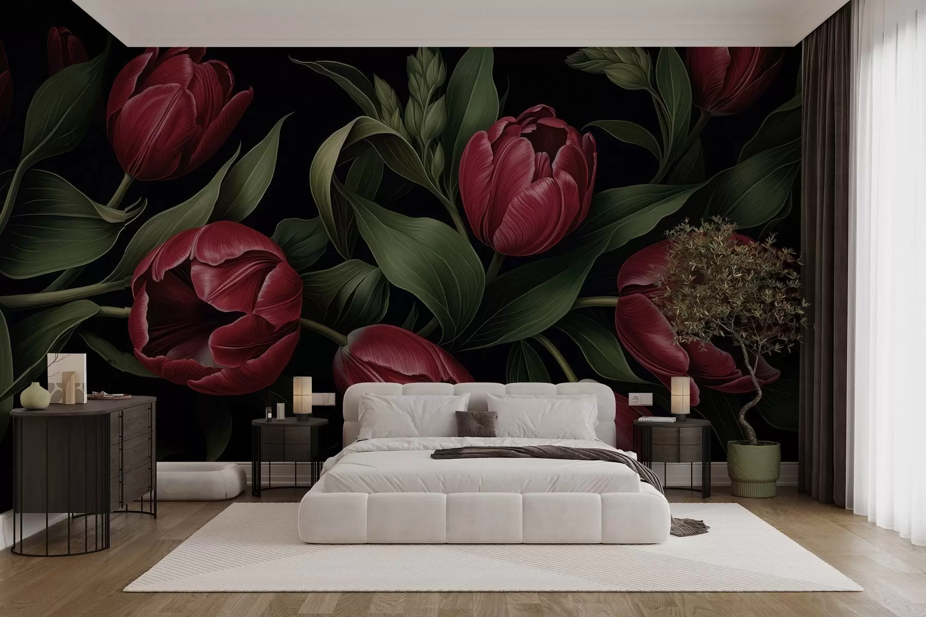 wall murals Red Tulips of the Night w05047