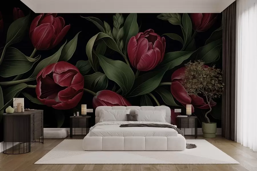 wall murals Red Tulips of the Night w05047