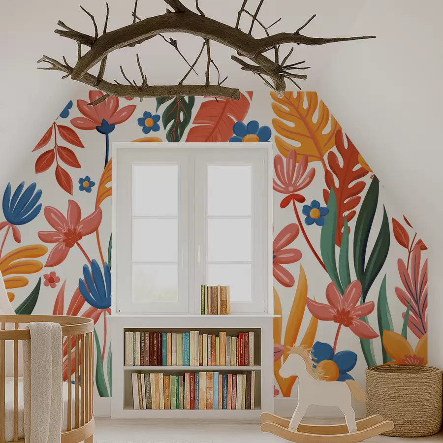 wall murals Bright pattern with flowers and leaves w05003