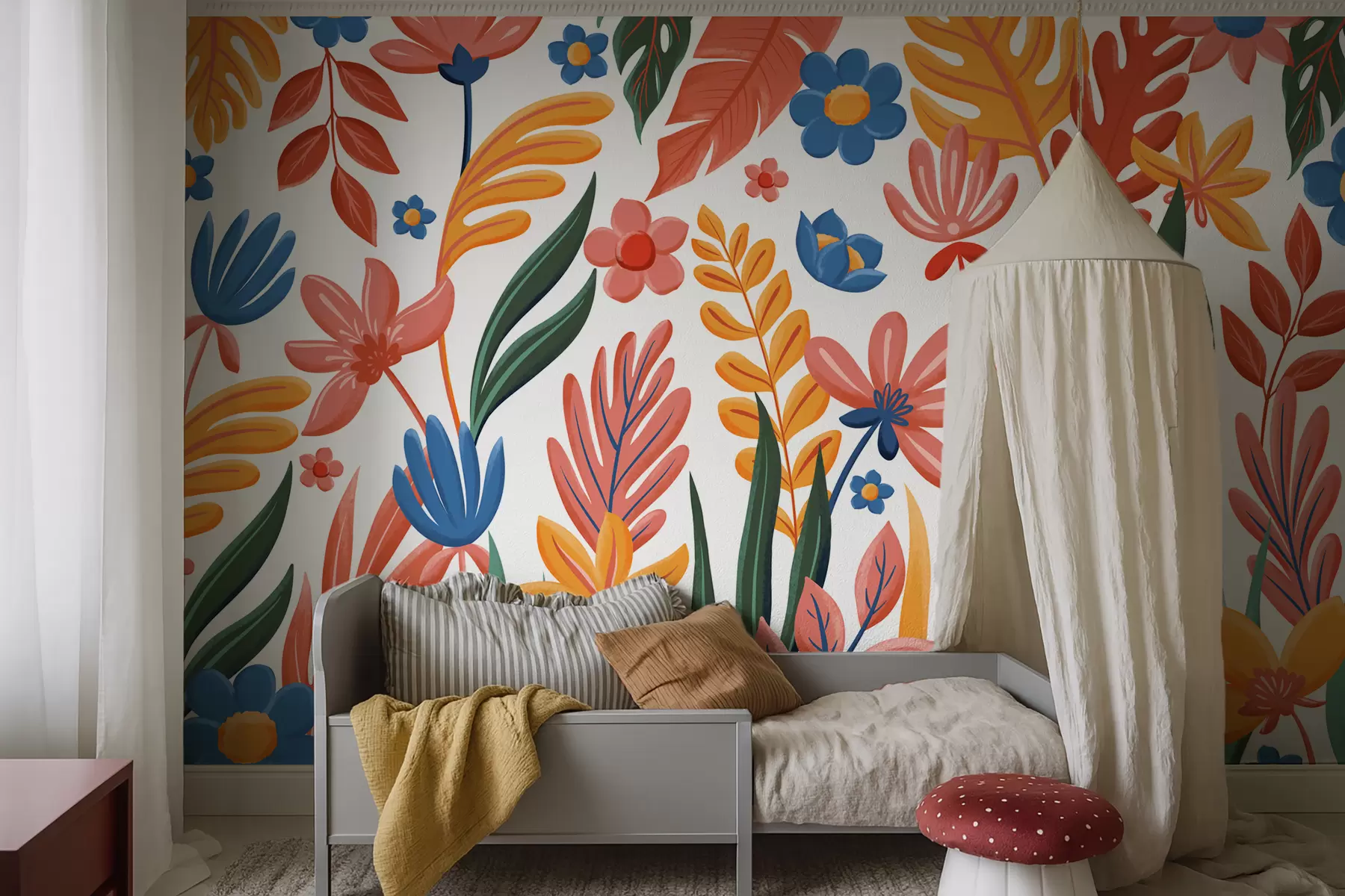 wall murals Bright pattern with flowers and leaves w05003