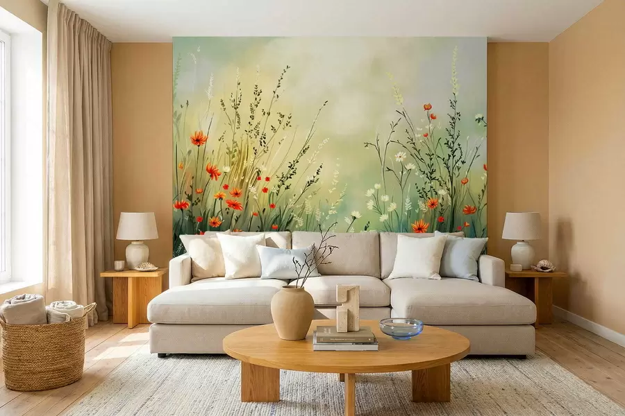 wall murals Meadow flowers and grasses in soft painterly style w05015