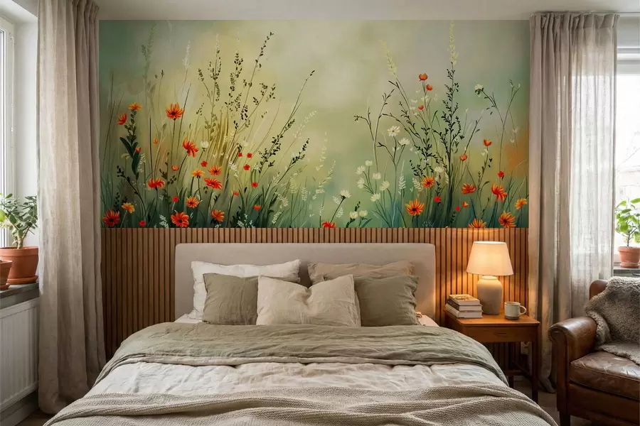 wall murals Meadow flowers and grasses in soft painterly style w05015
