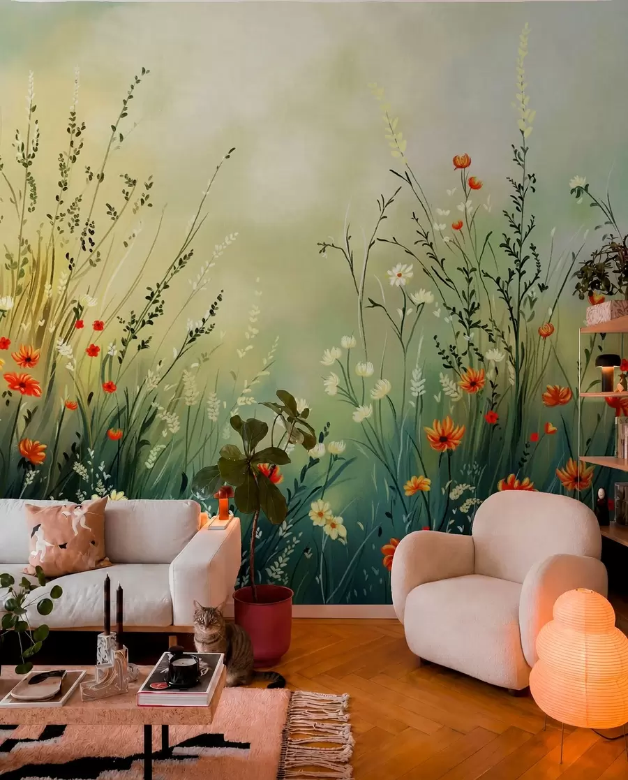 wall murals Meadow flowers and grasses in soft painterly style w05015