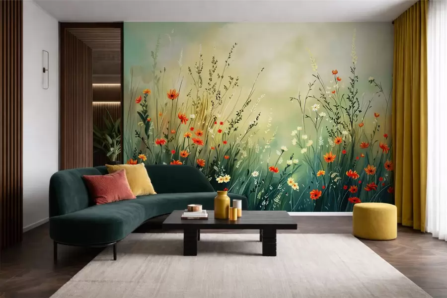 wall murals Meadow flowers and grasses in soft painterly style w05015