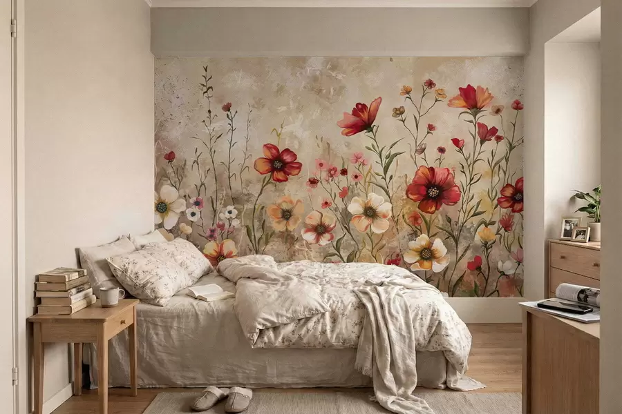 wall murals Floral composition with textured background in warm tones w05016