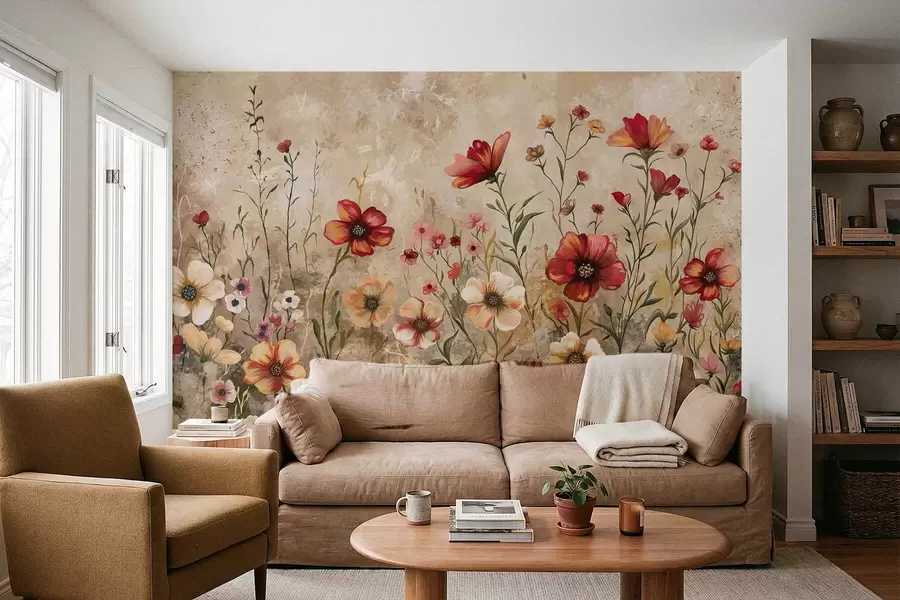 wall murals Floral composition with textured background in warm tones w05016