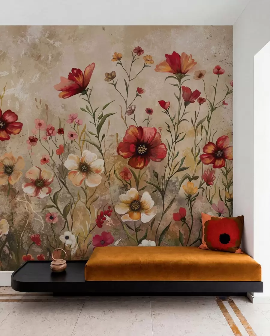 wall murals Floral composition with textured background in warm tones w05016