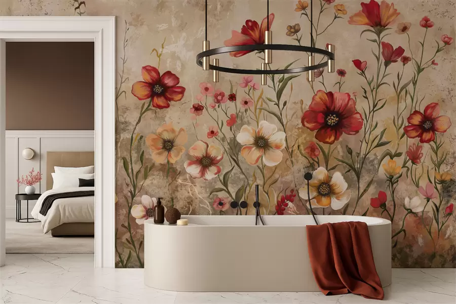 wall murals Floral composition with textured background in warm tones w05016