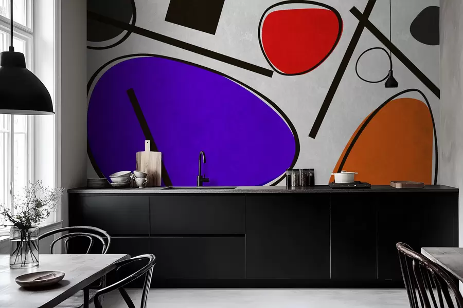wall murals Abstract shapes and lines with purple accent w05017v2