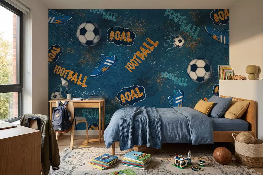 wall murals Kids pattern with balls, shoes and sporty words w05037