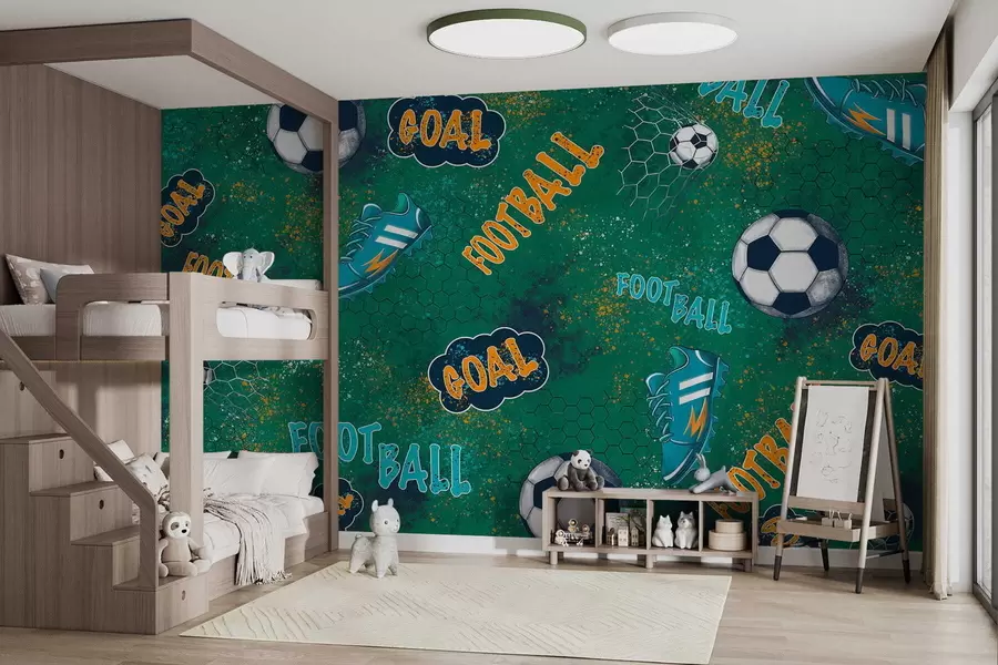 wall murals Kids football pattern in green tones w05037v1