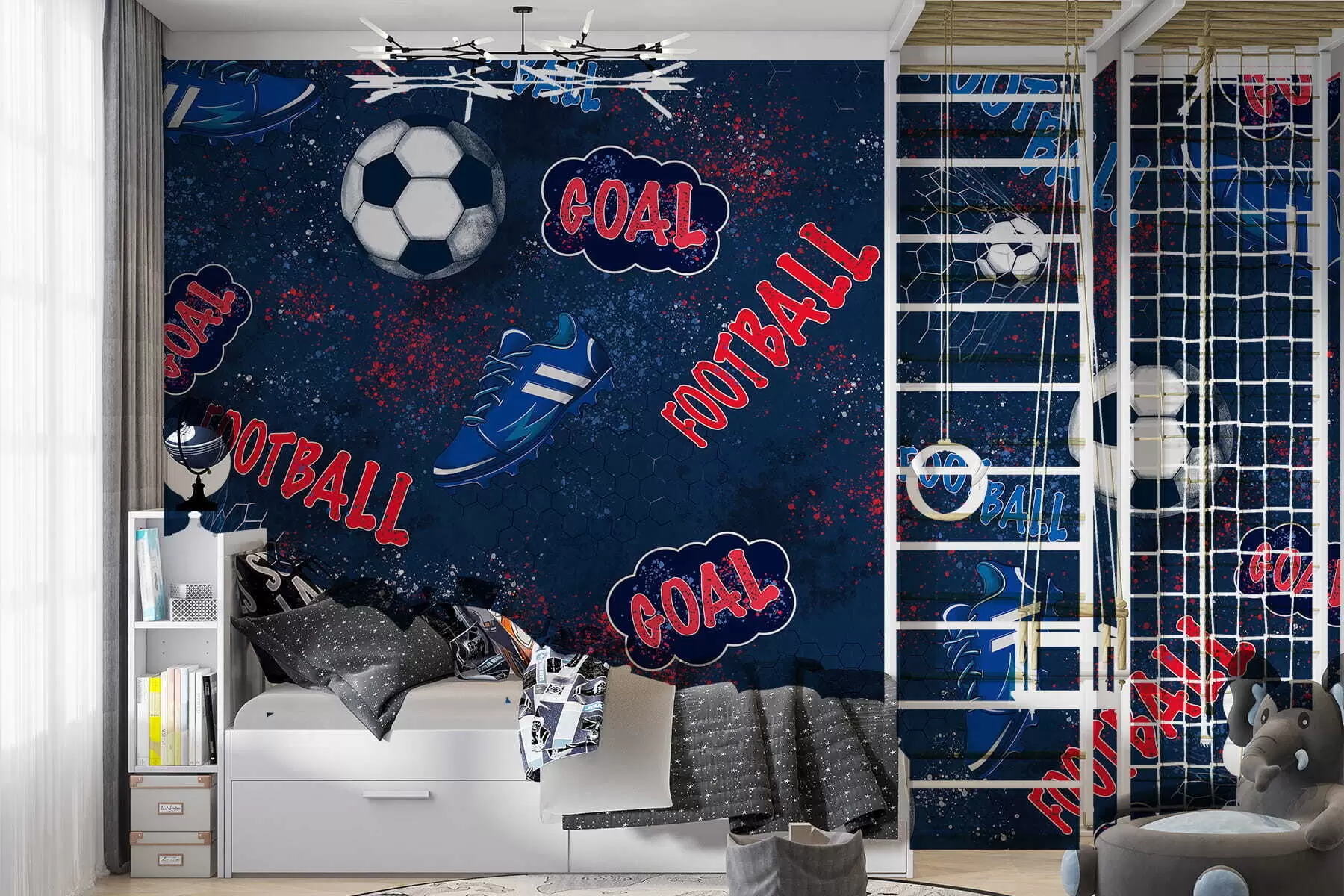 wall murals Repeating pattern with balls, cleats, and text elements w05037v2