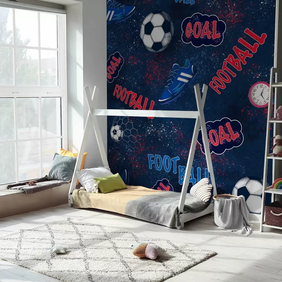 wall murals Repeating pattern with balls, cleats, and text elements w05037v2