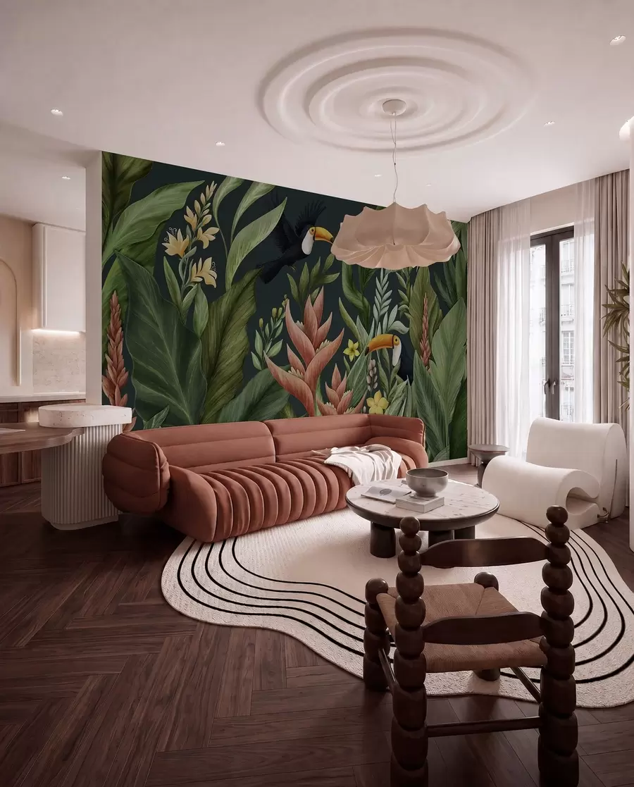 wall murals Toucans on Midnight Blue w05088v2