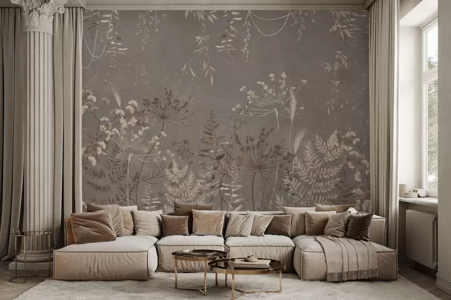 wall murals Light botanical pattern with flowers and leaves w05092v1