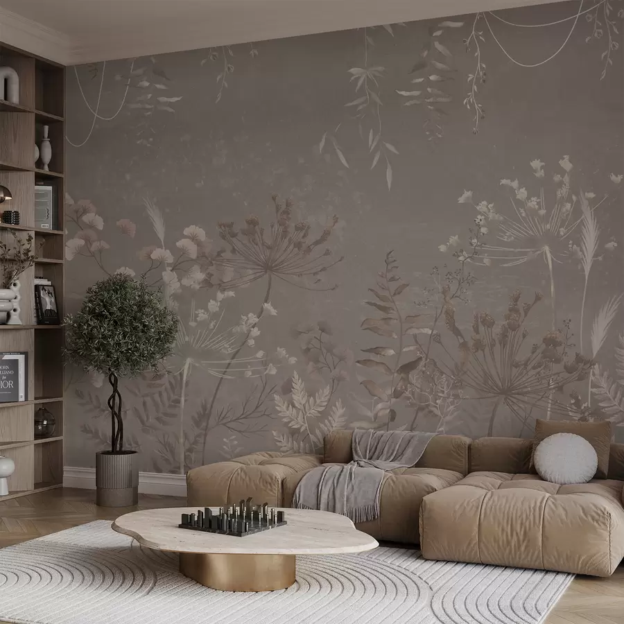 wall murals Light botanical pattern with flowers and leaves w05092v1