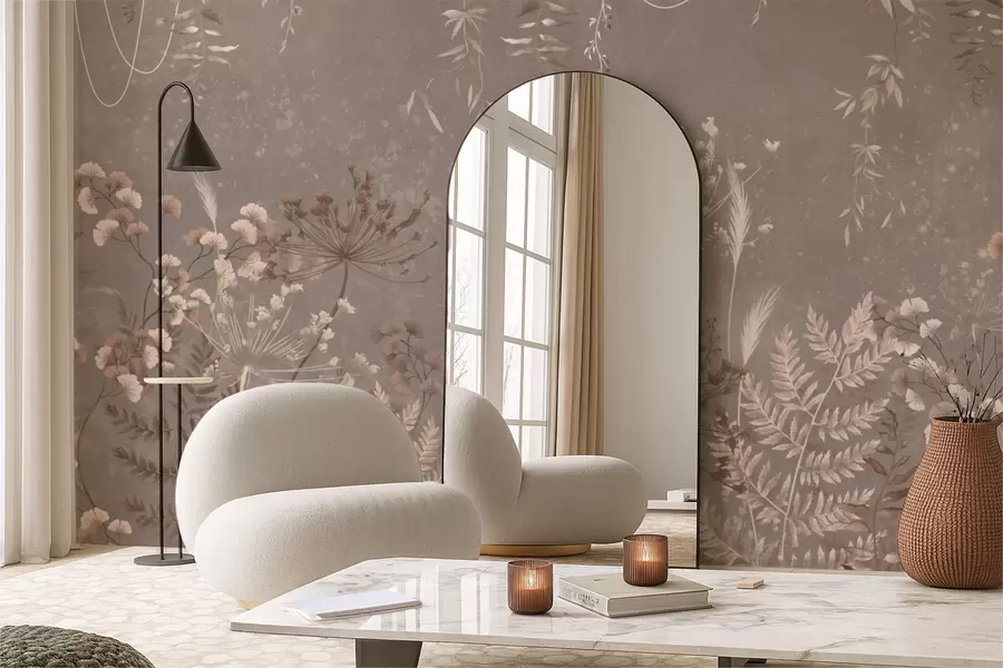 wall murals Light botanical pattern with flowers and leaves w05092v1