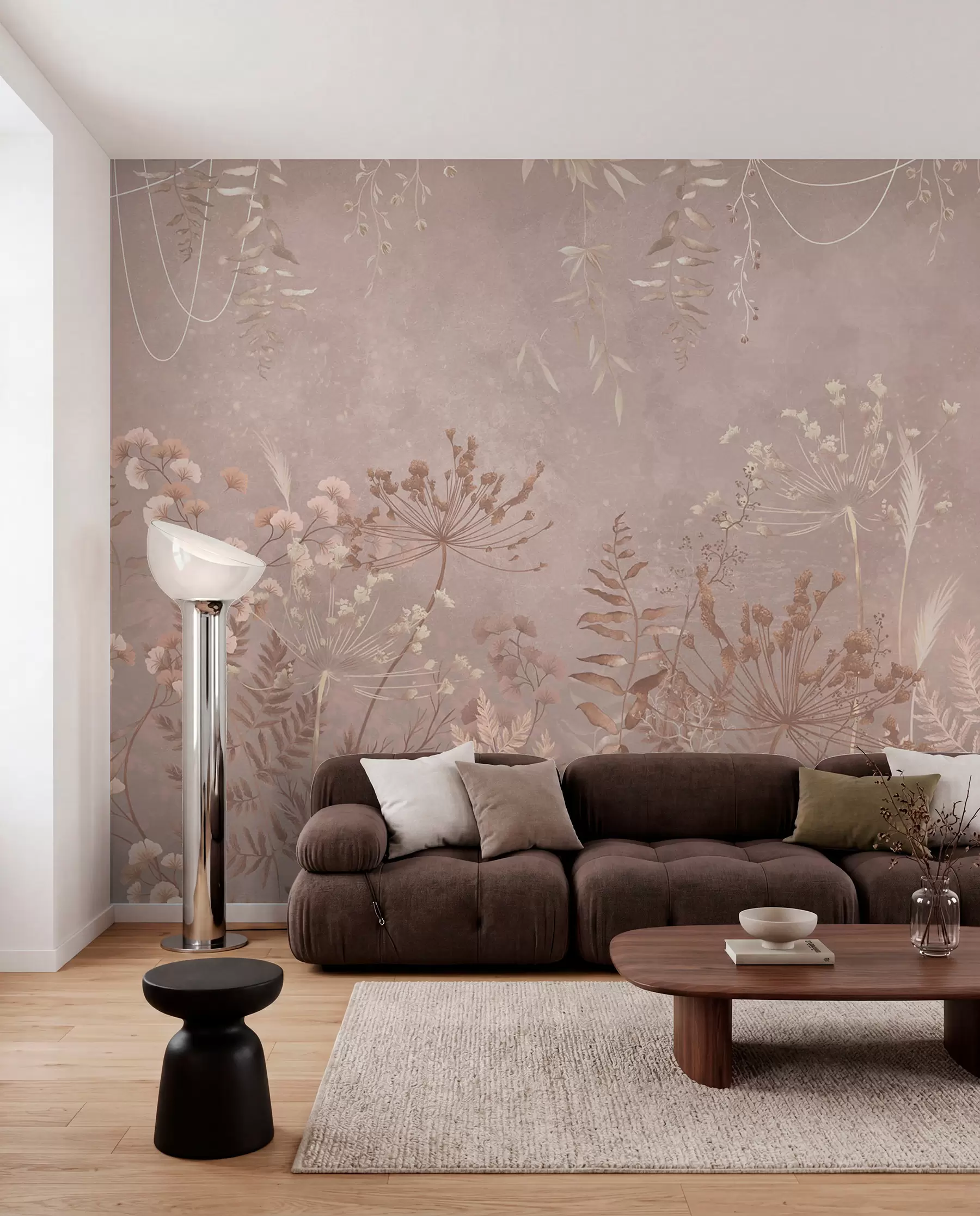 wall murals Soft beige botanical pattern with wild flowers w05092v2