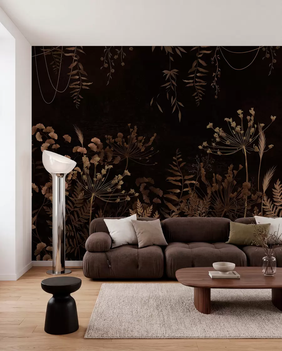 wall murals Dark botanical pattern with flowers and grasses w05092v3