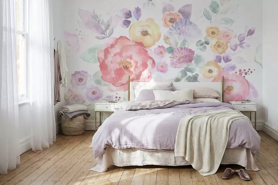 wall murals Pastel watercolor flowers on a light background w05093v1