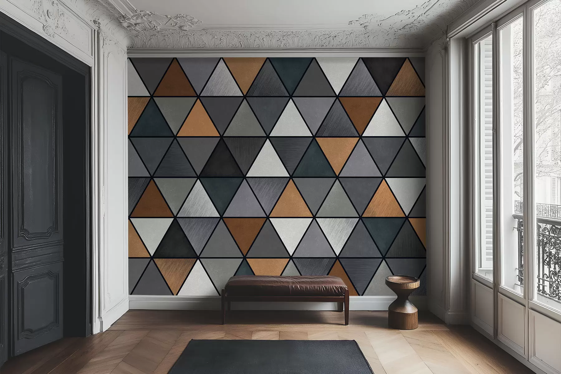 wall murals Triangle pattern with gray and warm shades w05095v1