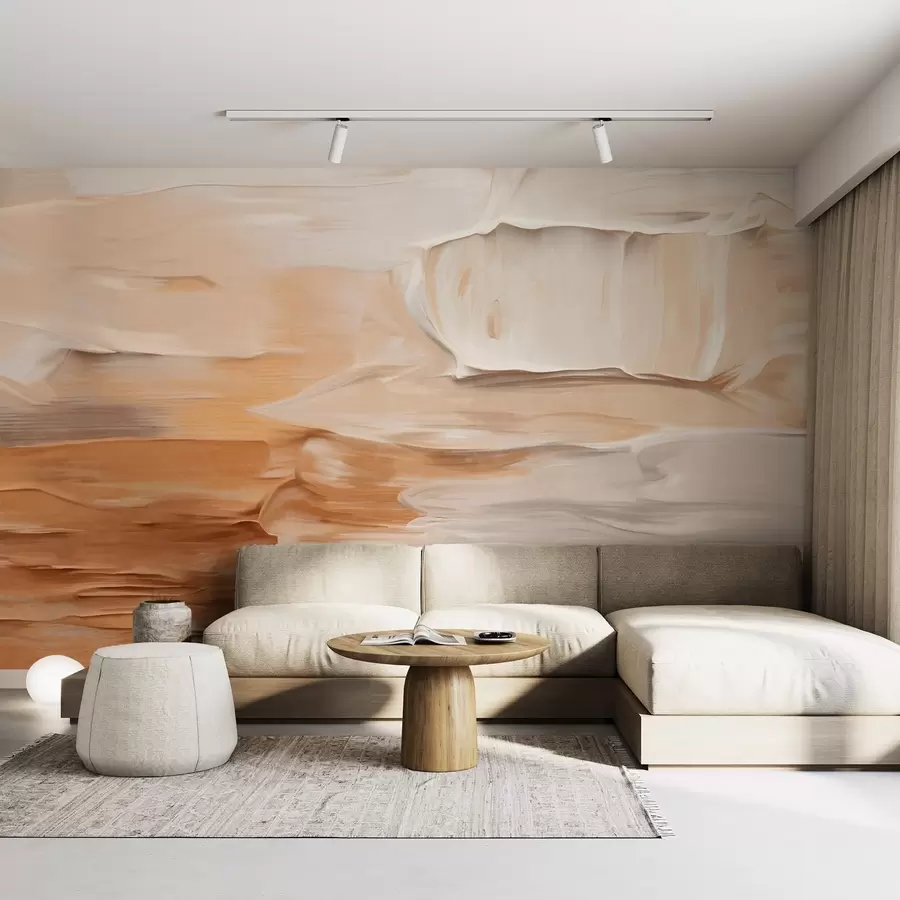 wall murals Abstract textured brushstrokes imitation in warm earthy tones of beige, cream and brown, modern art w09588