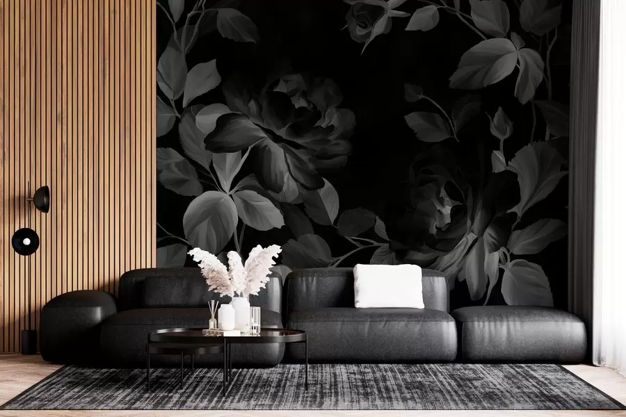wall murals black and white picturesque roses in the style of oil painting  w04873v1