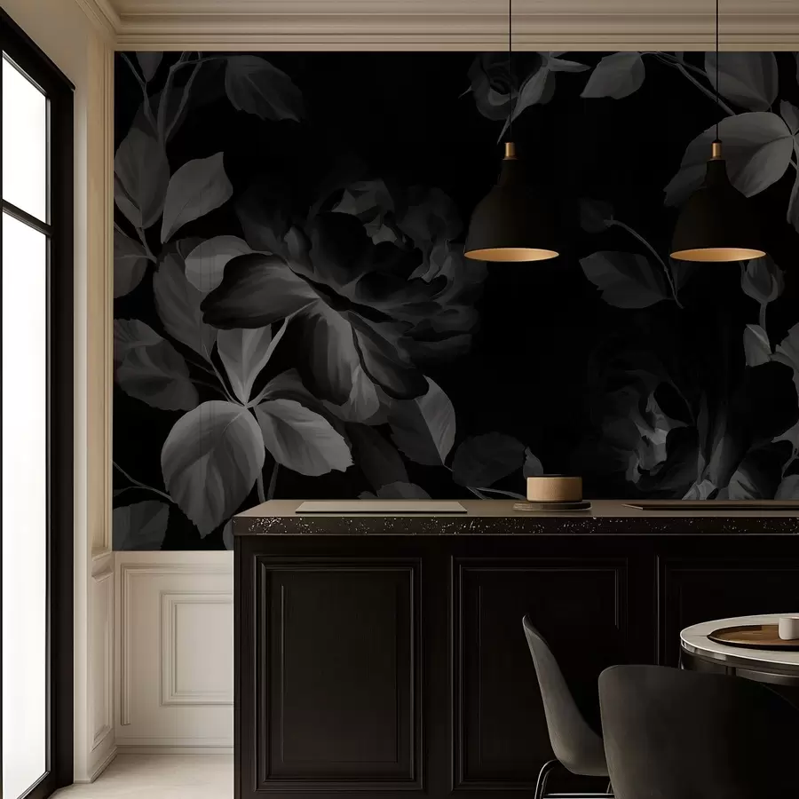 wall murals black and white picturesque roses in the style of oil painting  w04873v1