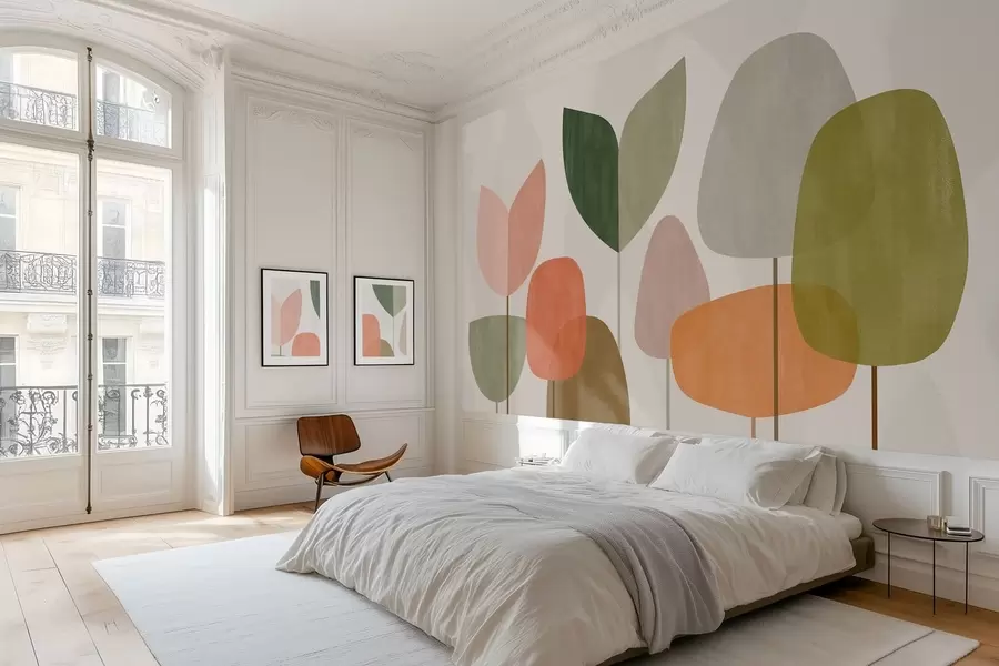 wall murals abstract trees in a naive style w05059