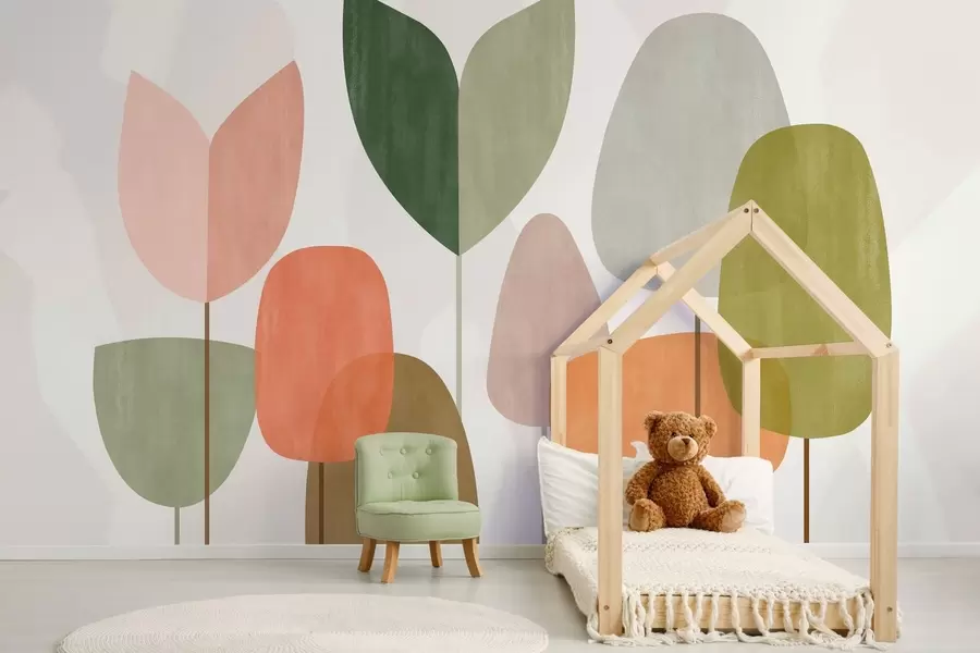 wall murals abstract trees in a naive style w05059