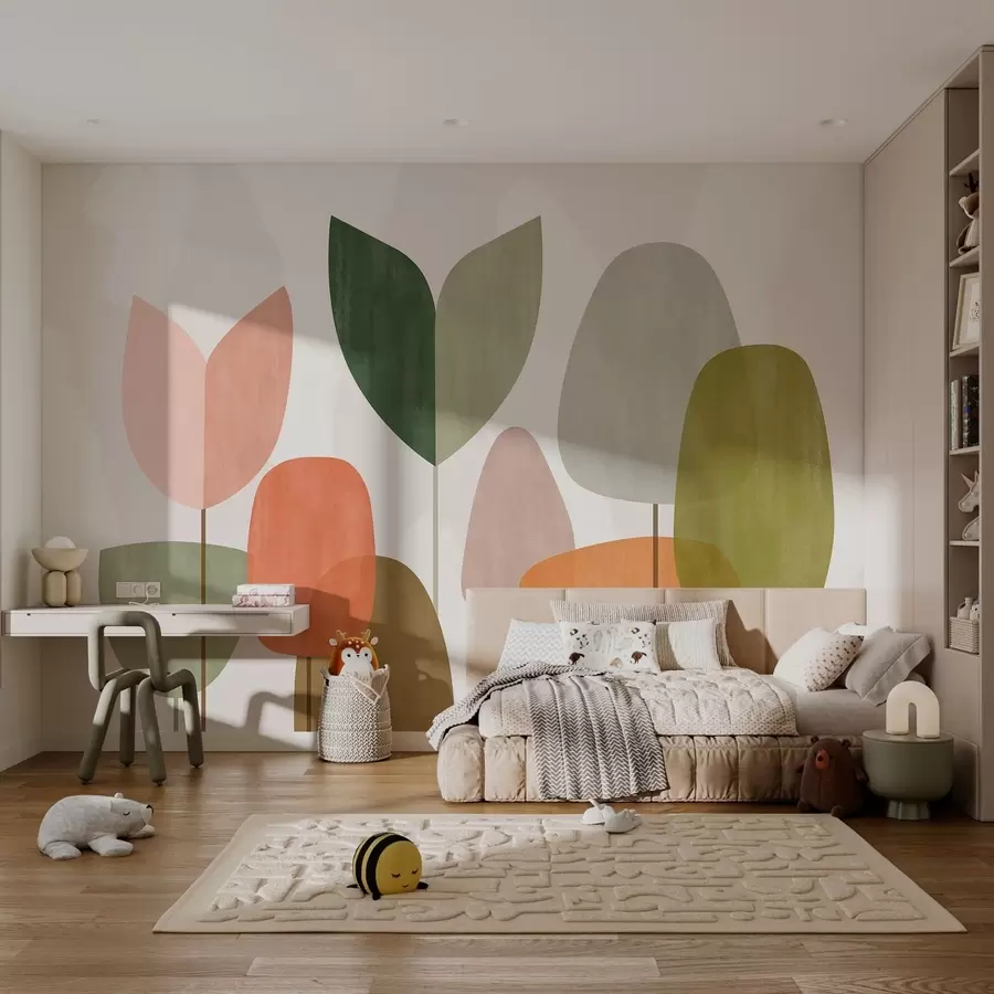 wall murals abstract trees in a naive style w05059