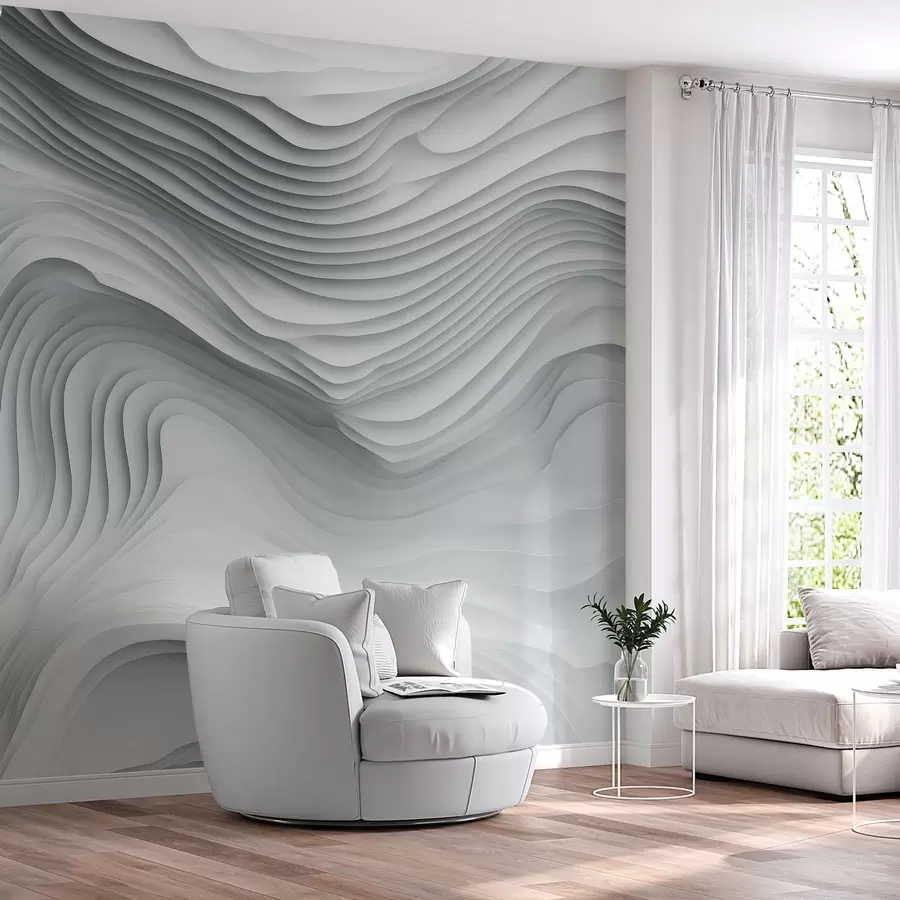 wall murals imitation of voluminous stepped reliefs in grey tones w05061