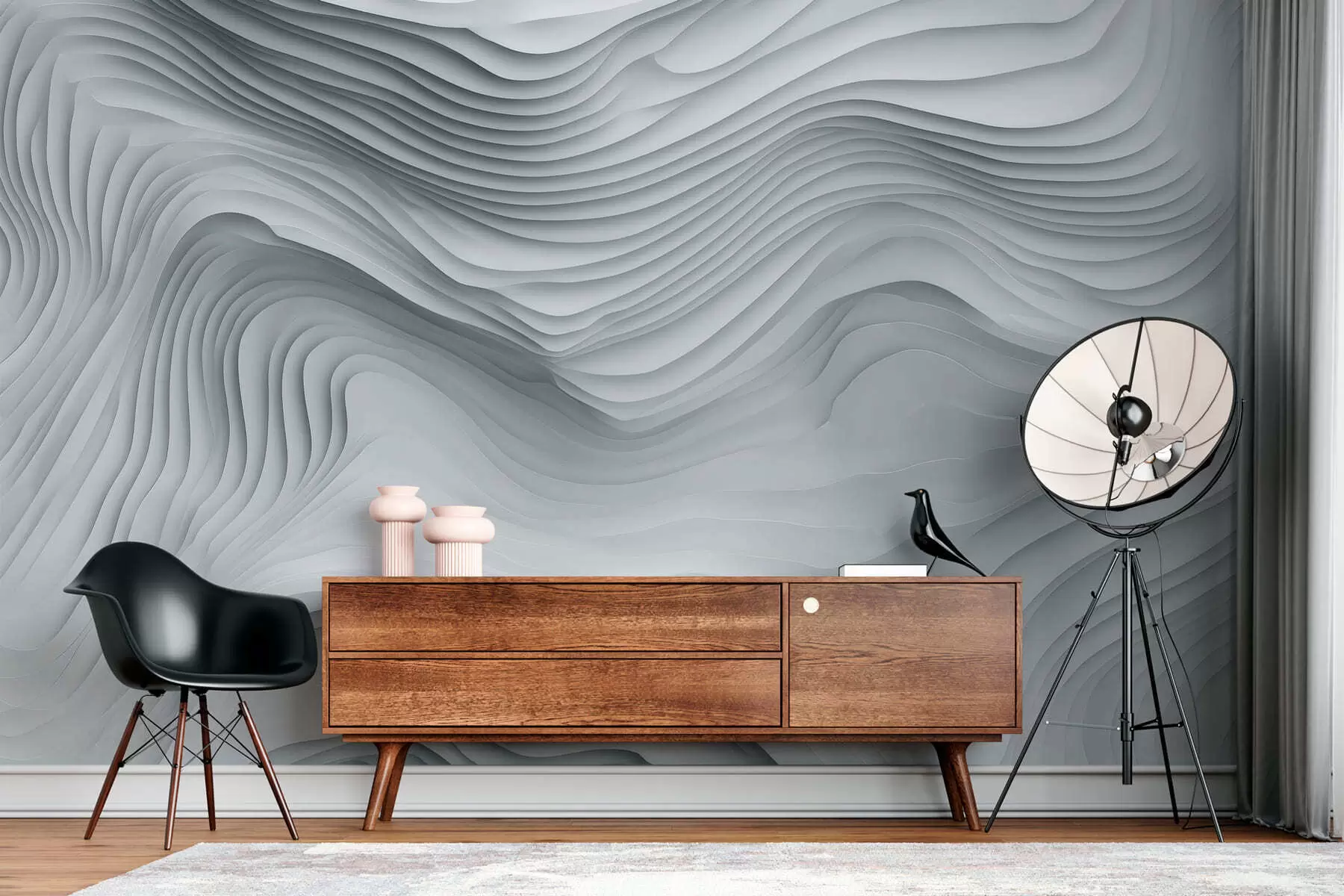 wall murals imitation of voluminous stepped reliefs in grey tones w05061