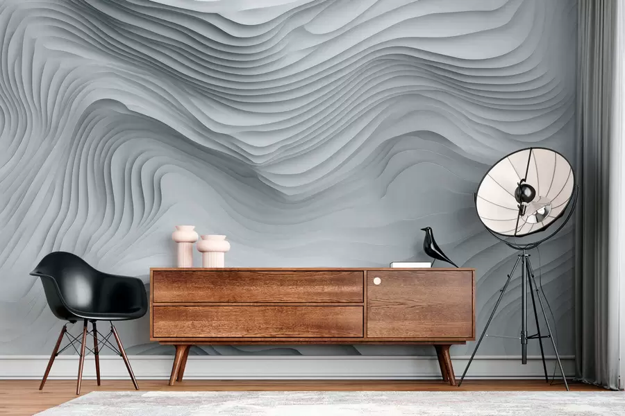 wall murals imitation of voluminous stepped reliefs in grey tones w05061