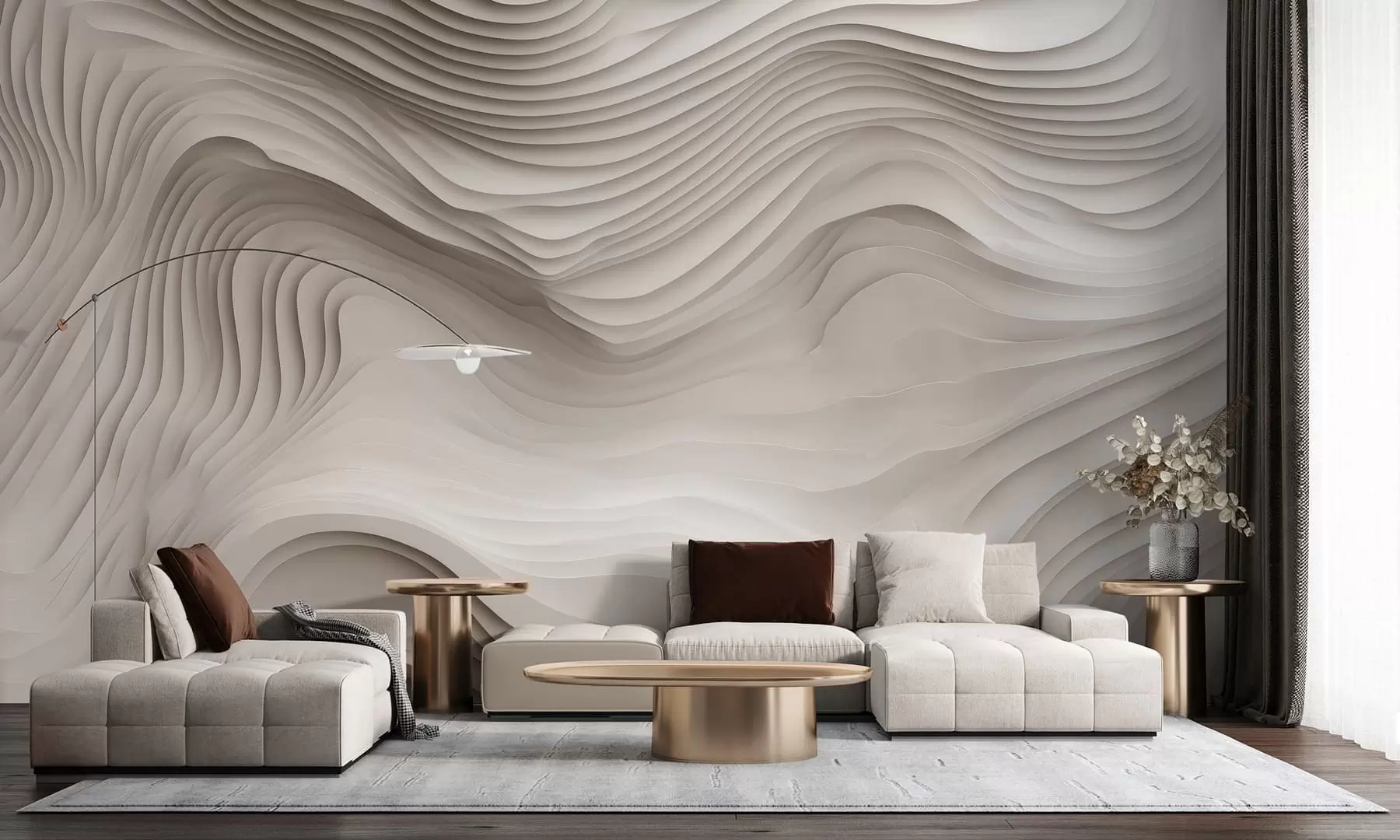 wall murals imitation of voluminous stepped reliefs in beige tones w05061v1