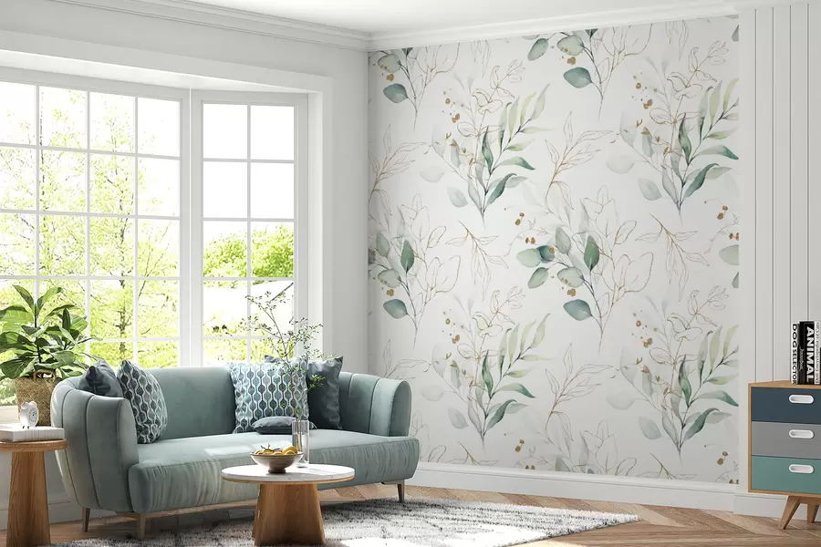 wall murals Green leaves in watercolor style u71464