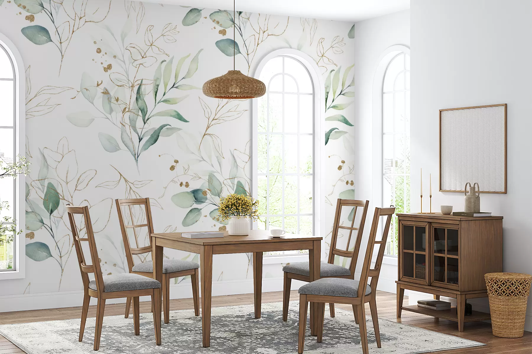 wall murals Green leaves in watercolor style u71464