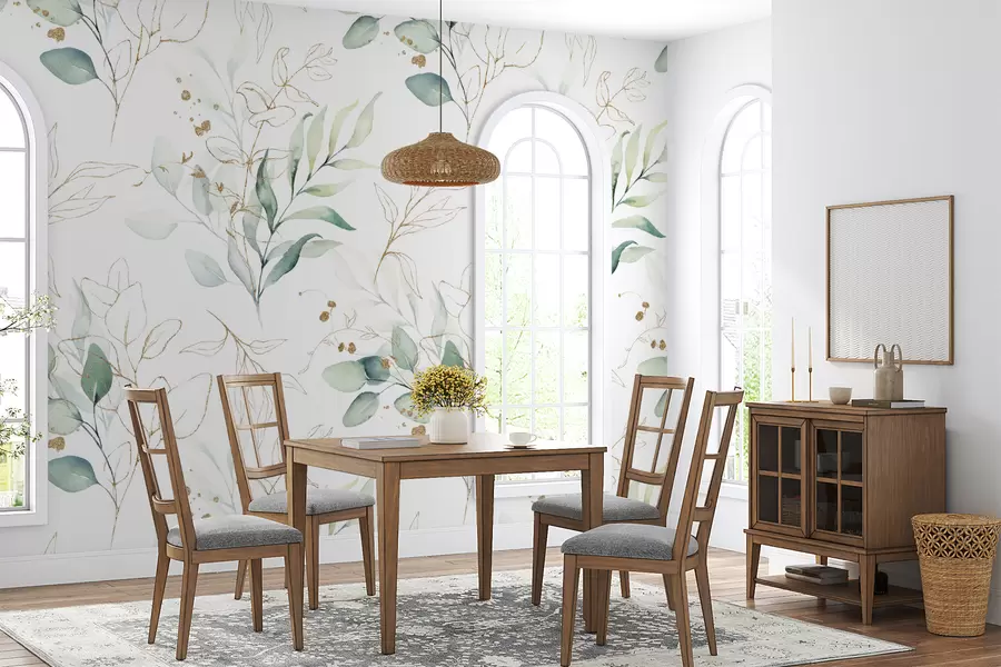 wall murals Green leaves in watercolor style u71464