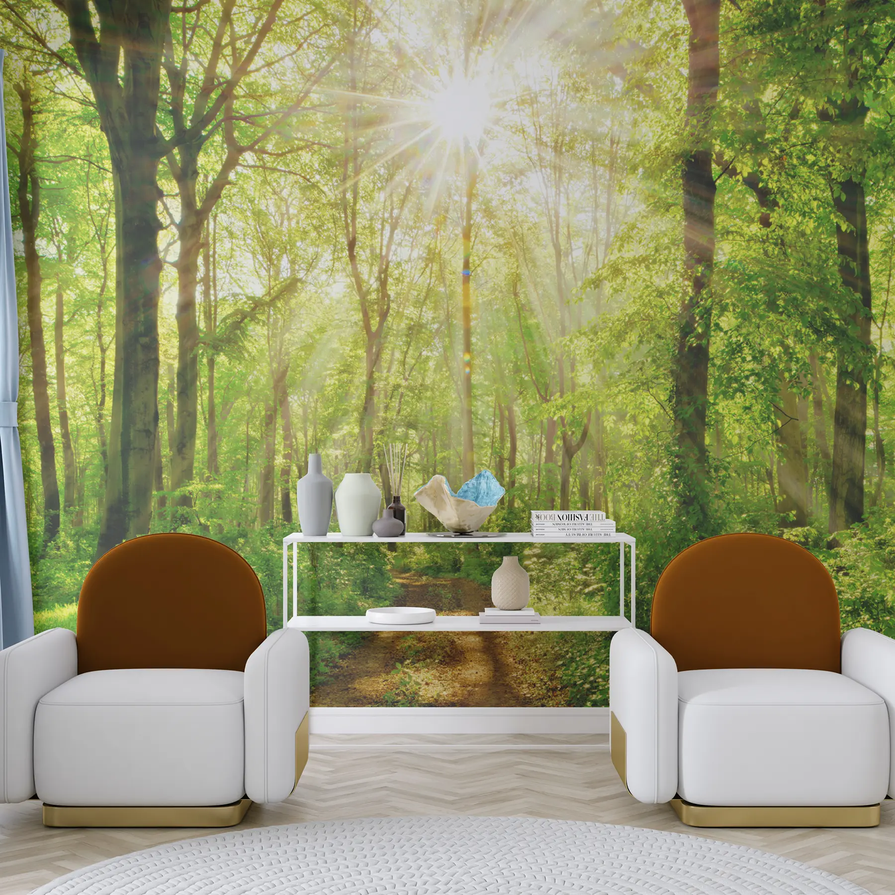 wall murals Path in the sunny forest u22252