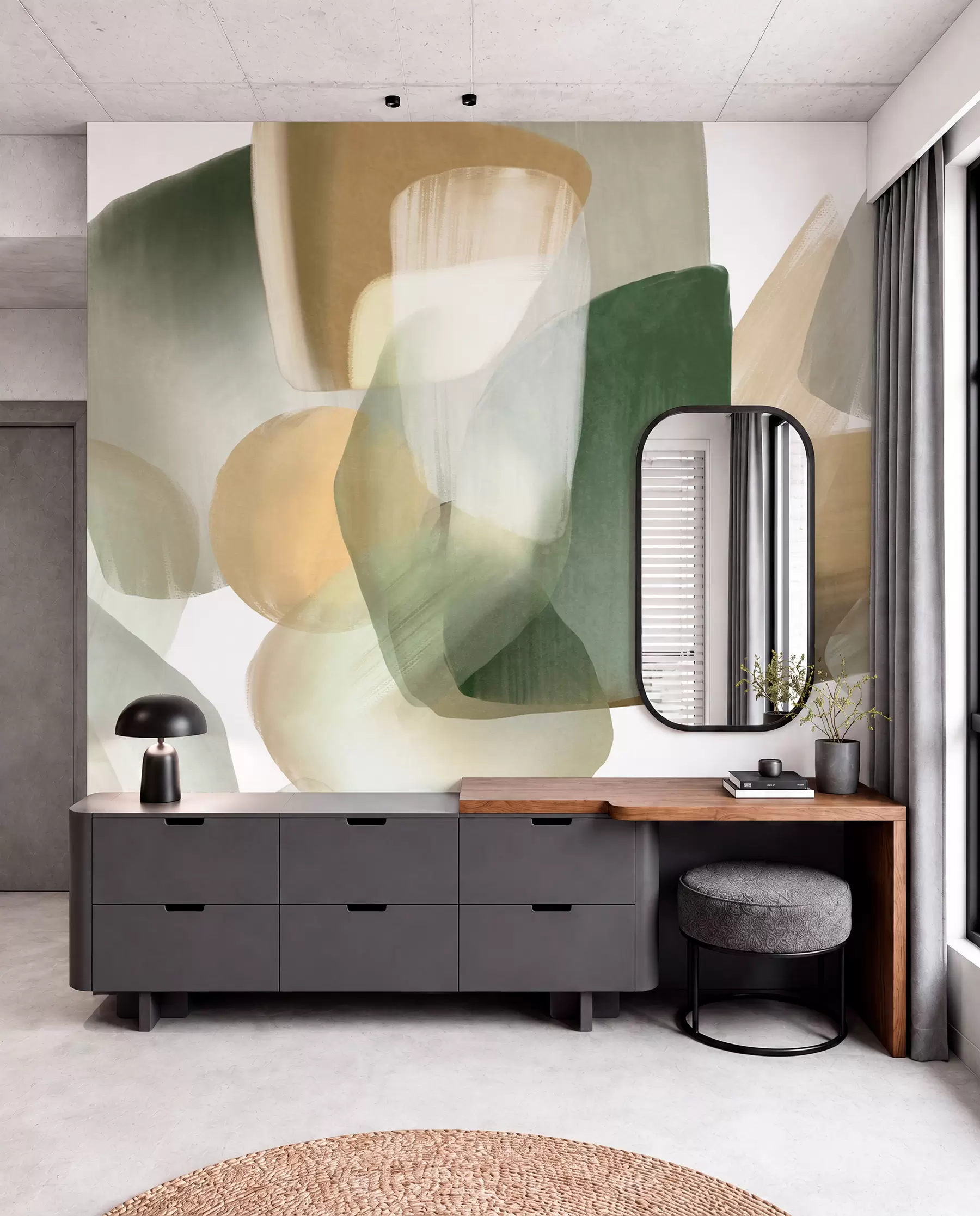wall murals Overlapping Olive Shapes w09642