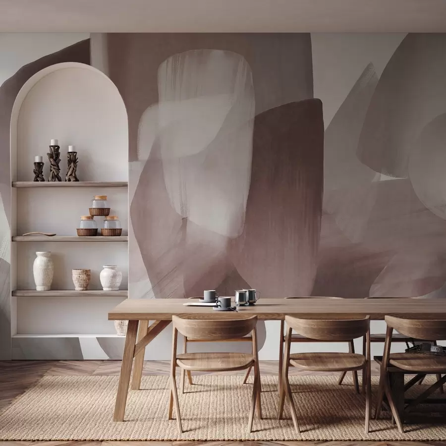 wall murals Abstract texrured shapes in muted burgundy and gray colors, with soft edges and overlapping layers w09642v2