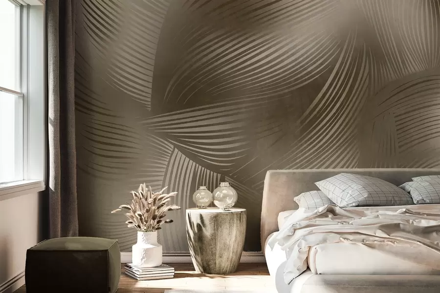 wall murals Abstract print of flowing, curved lines in shades of dark brown creating a textured, modern art w09646