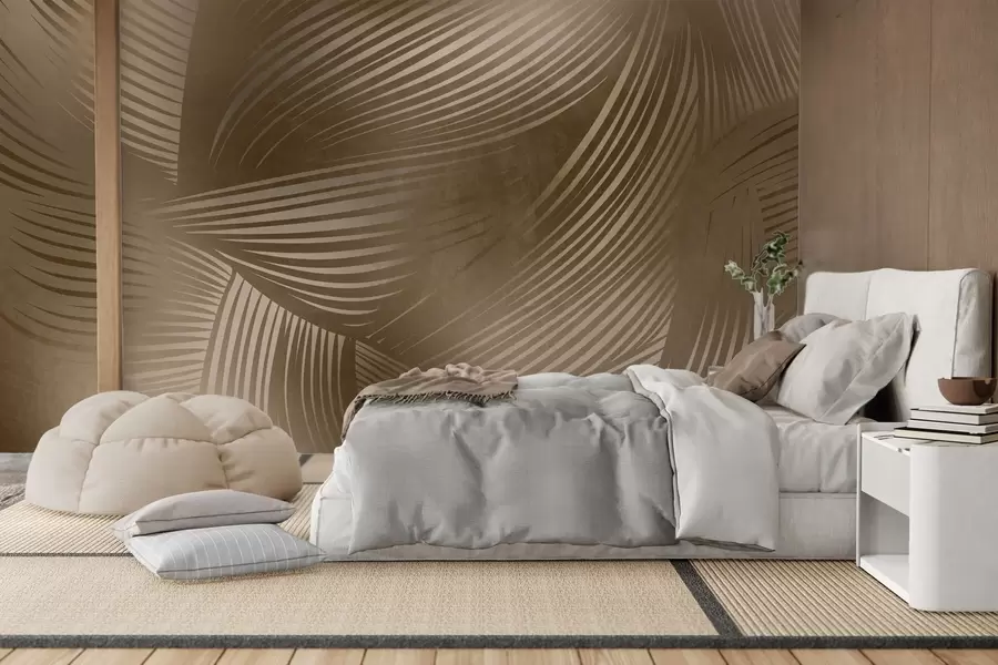 wall murals Abstract print of flowing, curved lines in shades of dark brown creating a textured, modern art w09646