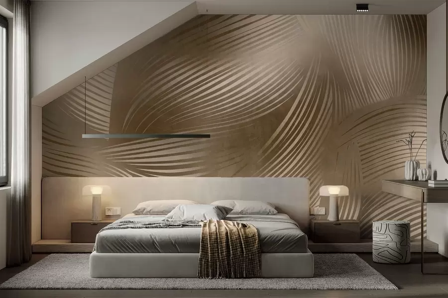 wall murals Abstract print of flowing, curved lines in shades of dark brown creating a textured, modern art w09646