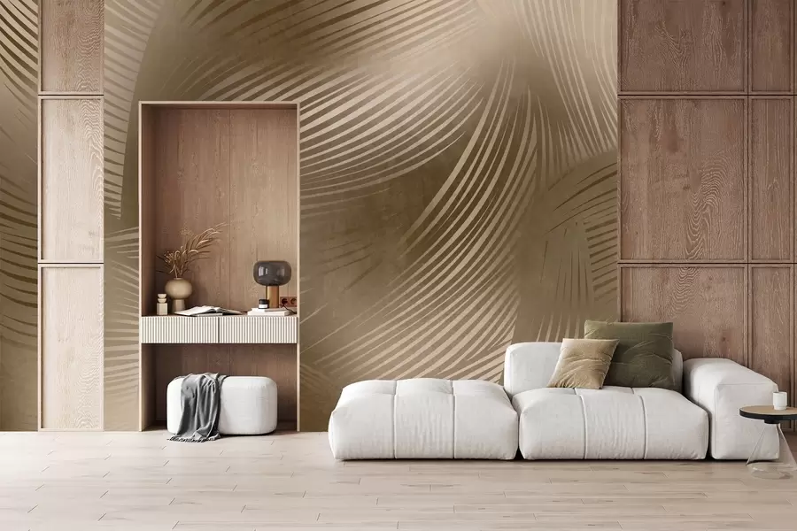 wall murals Abstract print of flowing, curved lines in shades of dark brown creating a textured, modern art w09646