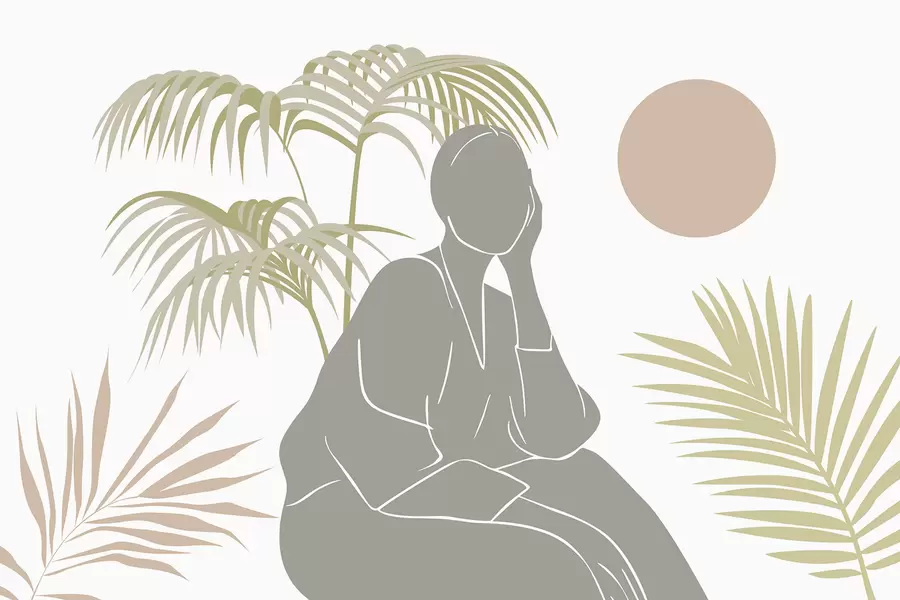 wall murals Silhouette of a woman and palm leaves w05190