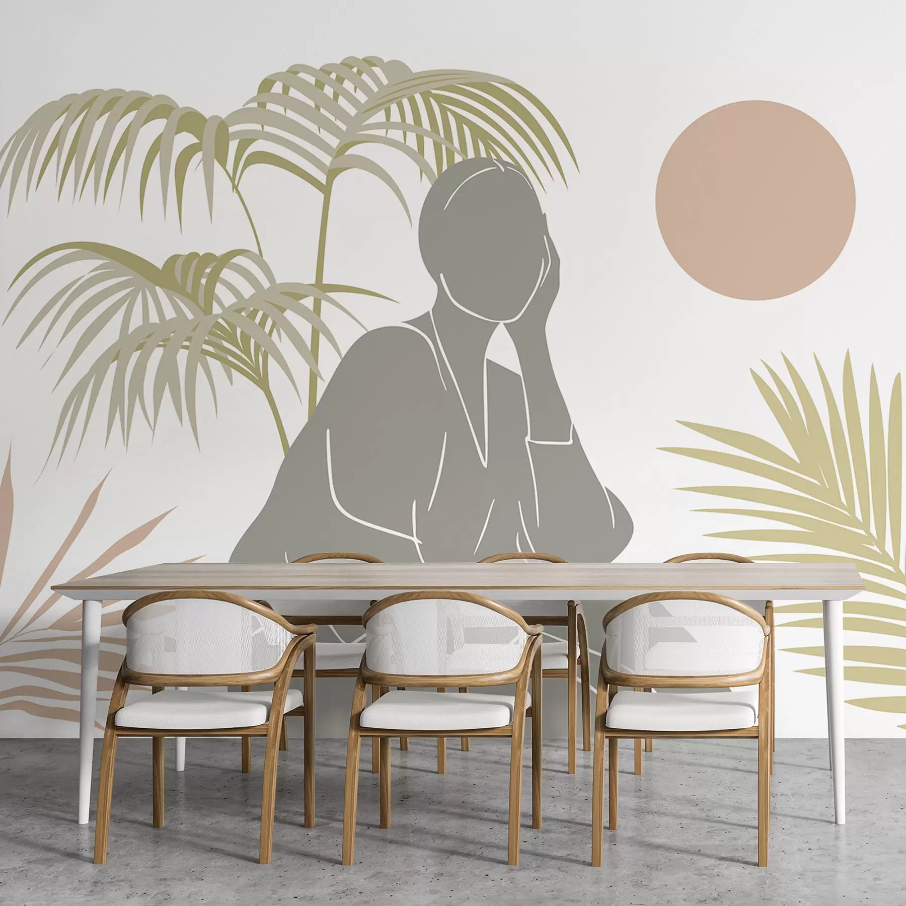 wall murals Silhouette of a woman and palm leaves w05190