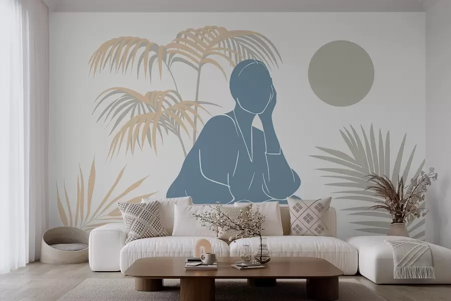 wall murals Silhouette of a woman and palm leaves w05190v1