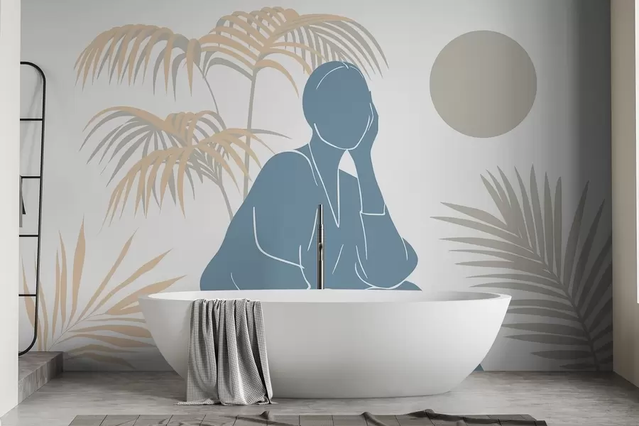 wall murals Silhouette of a woman and palm leaves w05190v1